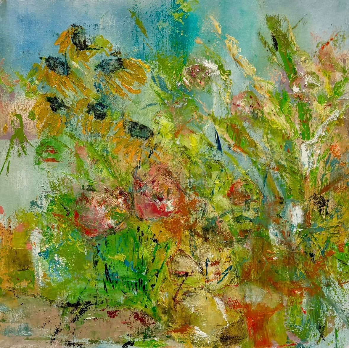Looking at the flowers swaying
